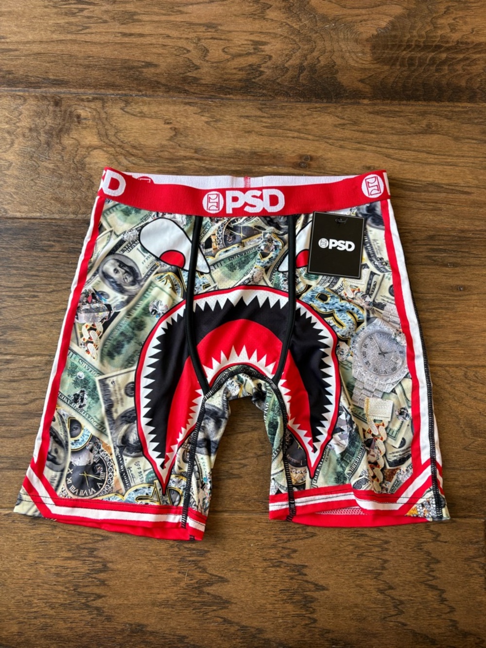 PSD Men’s Red, Black, White Shark Money Print Boxer Briefs